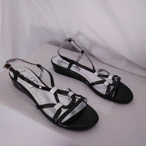 Sam & Libby Wedge Sandals Black & Silver Patent Leather Size 8